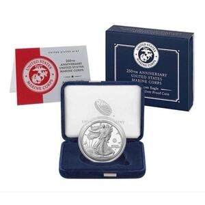250th Anniversary Marine Corps American Eagle One Ounce Silver Proof Coin InHand